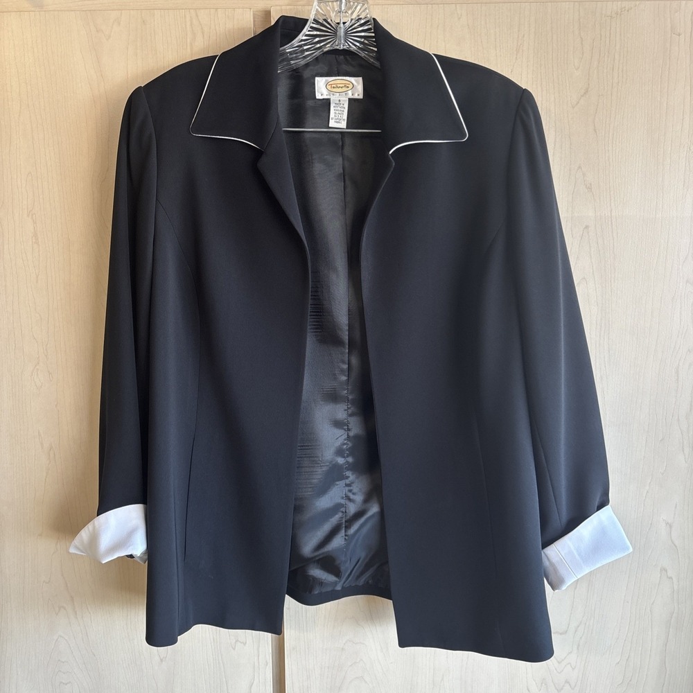 Talbots Womens Black Size 6 Blazer No Button Collared Business Coat Vintage